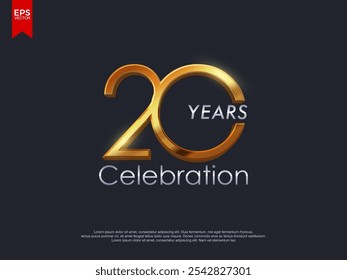20th Anniversary celebration vector design with sparkling gold texture. 20th Anniversary Celebration