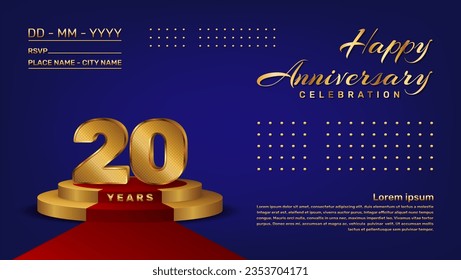 20th anniversary celebration vector template with 3D numbers style and golden stage, Vector template