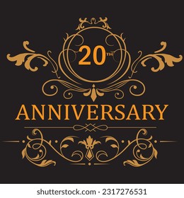 20th anniversary celebration.20years anniversary logo with golden ribbon for booklet, leaflet, magazine, brochure poster, banner, web, invitation or greeting card. Vector illustrations.