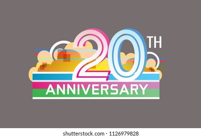 20th anniversary design colorful color with cloud, rainbow, and multiple line number. vector illustration for celebration event and party
