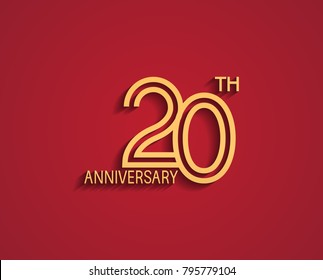 20th anniversary design logotype with line style golden color for celebration event isolated on red background