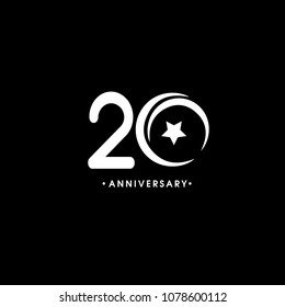 20th anniversary design logotype white color with ring and gold ribbon for anniversary celebration