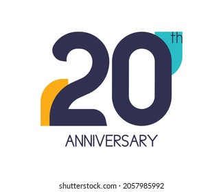 20th anniversary geometric logo. Overlap shapes for birthday design. Minimalist twenty year celebration