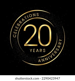 20th anniversary, golden anniversary with a circle, line, and glitter on a black background.