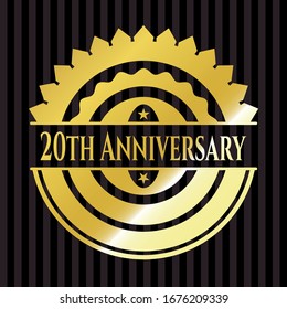 20th Anniversary golden emblem or badge. Vector Illustration. Detailed.