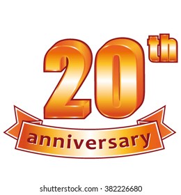 20th anniversary. Golden vector label.