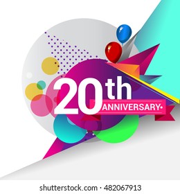 20th Anniversary logo, Colorful geometric background vector design template elements for your birthday celebration.