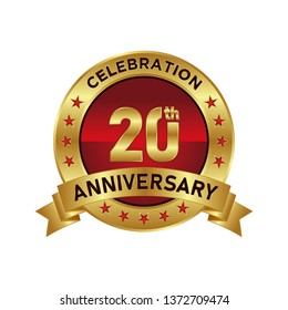 20th Anniversary, Logo design for anniversary celebration with gold color for booklet, leaflet, magazine, brochure poster, web, invitation or greeting card. Logo Vector template