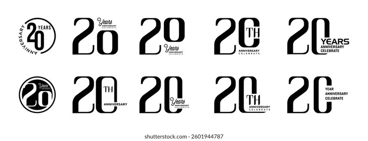 20th anniversary logo design collection with black numbers on white background