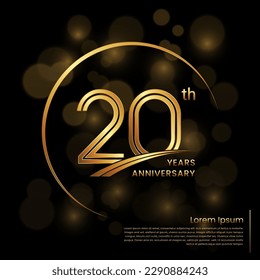 20th Anniversary logo design with double line numbers. Golden anniversary template. Vector Logo Template