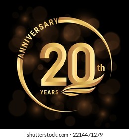 20th Anniversary Logo, Logo design with gold color wings for poster, banner, brochure, magazine, web, booklet, invitation or greeting card. Vector illustration