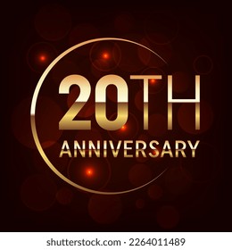 20th Anniversary logo design with golden number and text for anniversary celebration event, invitation, wedding, greeting card, banner, poster, flyer, brochure, book cover. Logo Vector Template