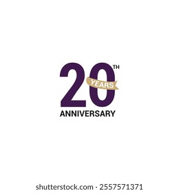 20th anniversary logo design on white background. 20 years anniversary icon, stamp, label with ribbon. Birthday celebration greeting card sign and symbol of number 20.