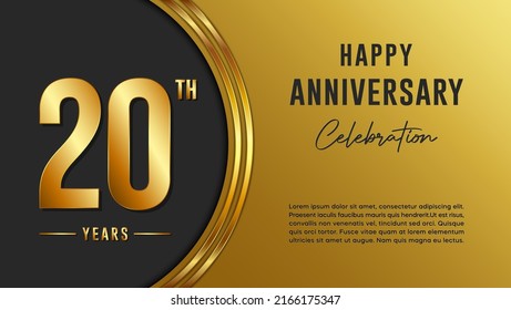 20th anniversary logo with gold color for booklets, leaflets, magazines, brochure posters, banners, web, invitations or greeting cards. Vector illustration.