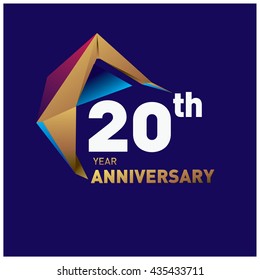 20th anniversary logo with gold shape modern looks. Anniversary signs illustration. Gold anniversary logo design and illustration?