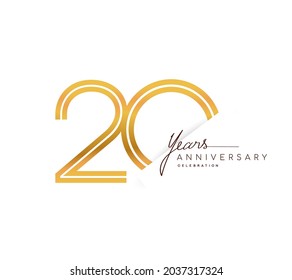 20th anniversary logo golden colored with linked number isolated on white background, vector design for greeting card and invitation card.