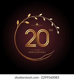20th anniversary logo with golden number for celebration event, invitation, wedding, greeting card, banner, poster, and flyer Golden tree vector design