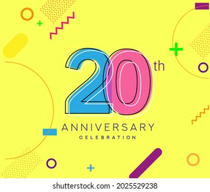 20th anniversary logo, vector design birthday celebration with colorful geometric background.