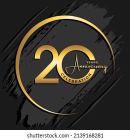 20th anniversary logotype. Anniversary celebration template design with golden ring for booklet, leaflet, magazine, brochure poster, banner, web, invitation or greeting card. Vector illustrations.