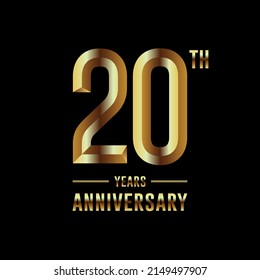 20th Anniversary logotype. Anniversary celebration template design with golden ring for booklet, leaflet, magazine, brochure poster, banner, web, invitation or greeting card. Vector illustrations.