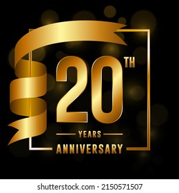 20th Anniversary logotype. Anniversary celebration template design with golden ribbon for booklet, leaflet, magazine, brochure poster, banner, web, invitation or greeting card. Vector illustrations.