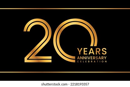 20th Anniversary logotype. Anniversary Celebration template design with gold color for celebration event, invitation, greeting card, flyer, banner, web template, double line logo, vector illustration