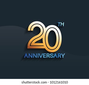 20th anniversary logotype with multiple line golden color isolated on dark blue background for celebration