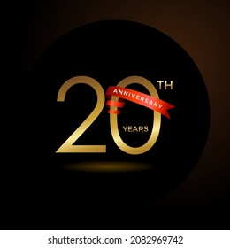 20th anniversary logotype with red ribbon. Golden anniversary celebration emblem design for booklet, leaflet, magazine, brochure poster, web, invitation or greeting card. Vector illustration. EPS 10