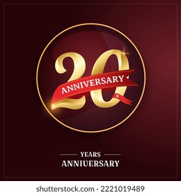 20th anniversary logotype template design for banner, poster, illustration, vector and card with gold theme