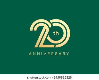 20th Anniversary luxury gold celebration with double lines number logo typography vector design concept. Twenty Years anniversary gold template for celebration event, business, invitation, greeting. 