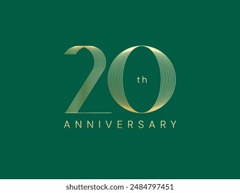 Celebración de oro de lujo del 20º aniversario con el concepto de diseño de Vector de tipografía de logotipo de líneas delgadas. Plantilla de oro del aniversario de veinte años para el acontecimiento de la celebración, negocio, invitación, tarjeta, compañía, Web.