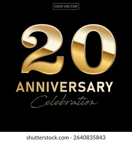 20th Anniversary luxury gold celebration with Connected numbers logo vector illustration design
