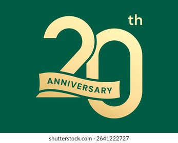 20th Anniversary luxury gold celebration with Overlapping ribbon in numbers logo typography vector design concept. Twenty Years anniversary gold template for celebration event, business, card, company