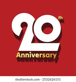 20th anniversary modern logotype banner, poster, template design. Celebrating 20 years wedding anniversary greeting card. Company or person 20th birthday logo, label, tag, badge on red background