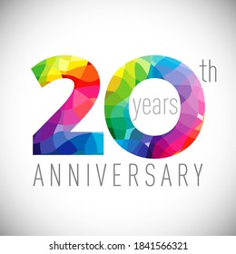 20th anniversary numbers. 20 years old logotype. Bright congrats. Isolated abstract graphic design template. Creative 2, 0 sign. 3D digits. Up to 20%, -20% percent off discount. Congratulation concept