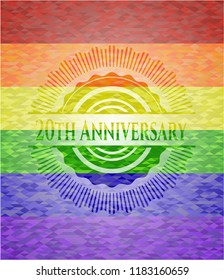 20th Anniversary on mosaic background with the colors of the LGBT flag