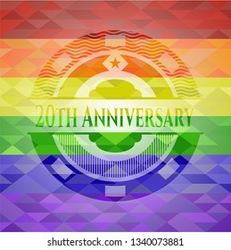 20th Anniversary on mosaic background with the colors of the LGBT flag