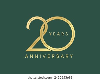 20th Anniversary with Overlapping Number luxury gold celebration logo vector design concept. Twenty years anniversary gold logo template for celebration event, company, greeting, invitation, business.