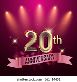 20th Anniversary, Party Poster, Banner Or Invitation - Background Glowing Element. Vector Illustration.