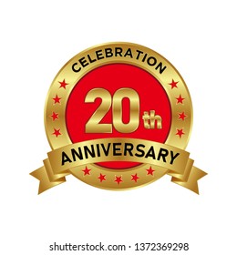 20th Anniversary, Perfect template design for anniversary celebration with gold color for booklet, leaflet, magazine, brochure poster, web, invitation or greeting card. Vector template