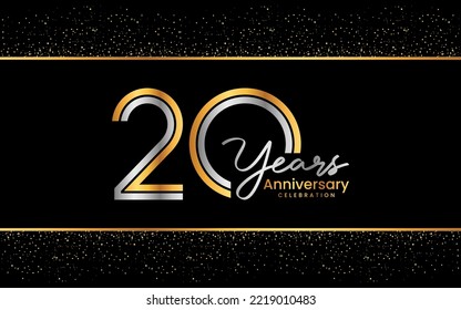 20th Anniversary template design. Anniversary Celebration logo design in golden color for celebration event, invitation, greeting card, flyer, banner, poster, double line logo, vector illustration