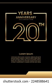 Diseño de plantillas de 20 Aniversario con color dorado para eventos de celebración, invitación, banner, afiche, volante, tarjeta de saludo, portada de libro. Plantilla de vector