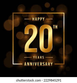 20th Anniversary. Anniversary template design with golden font for celebration events, weddings, invitations and greeting cards. Vector illustration