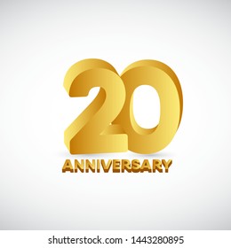 20th anniversary vector template. Gold 3d design concept. Design for celebration, greeting cards or print.