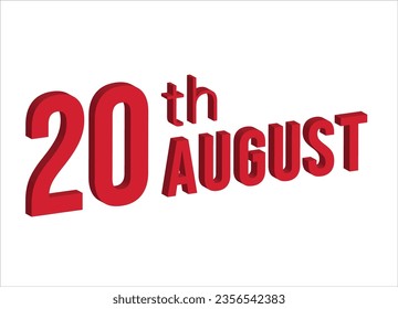 20th august , Daily calendar time and date schedule symbol. Modern design, 3d rendering. White background.