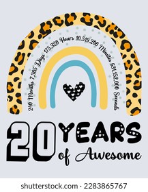 20th Birthday T-Shirt, 20 Years Of Awesome, Typography Design, Milestone Birthday Gift