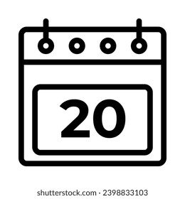 20th Daily Calendar Icon Vector. Outline Calendar Sign. vector illustration graphic