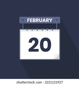 20th February calendar icon. February 20 calendar Date Month icon vector illustrator