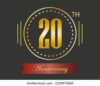 20th golden anniversary logo with ring and star golden. vector illustration
