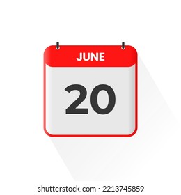 20th June calendar icon. June 20 calendar Date Month icon vector illustrator